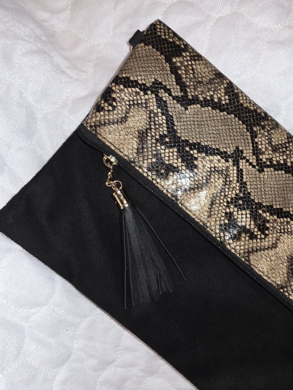 Foldover Crossbody Clutch Purse Snake Skin Animal Print Evening Bag Glam Tassel